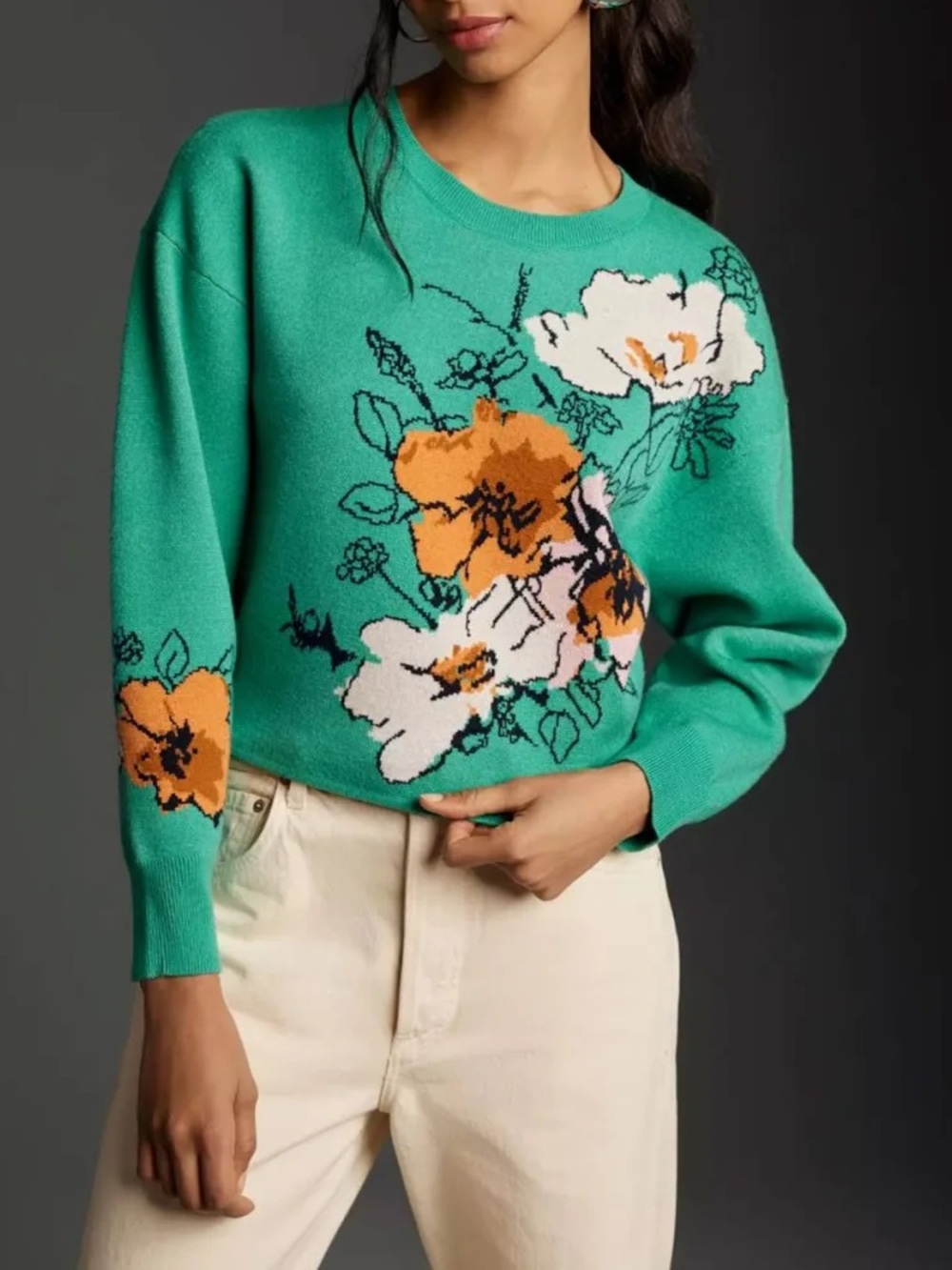 Anthropologie Floral Crop Sweater